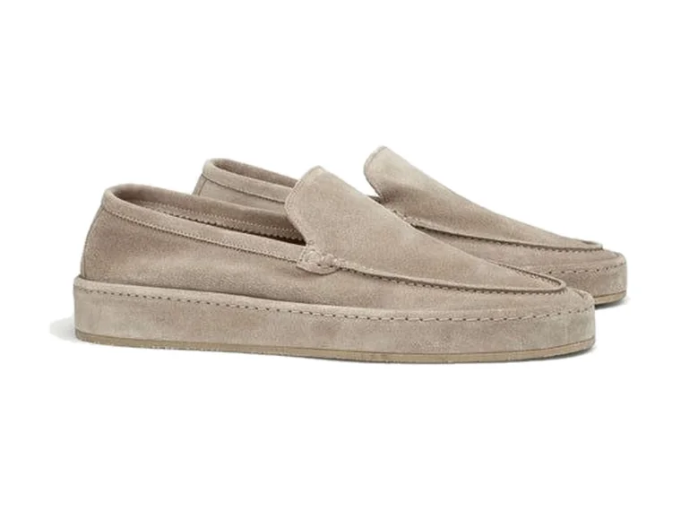 A pair of suede loafers.
