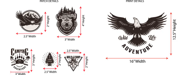 The placement graphics themselves, each one dimensioned