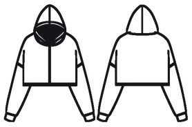 Technical flat drawing of a cropped hoodie