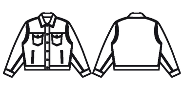 Technical flat drawing of a denim jacket