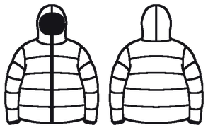 Technical flat drawing of a hooded puffer