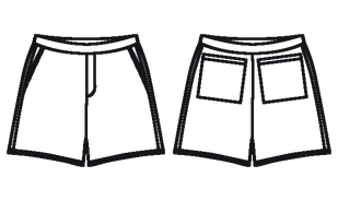 Technical flat drawing of a shorts