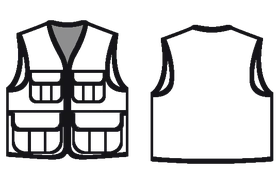 Technical flat drawing of a utility vest