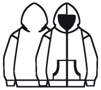 Technical flat drawing of a zip hoodie