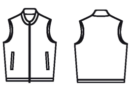 Technical flat drawing of a zip vest