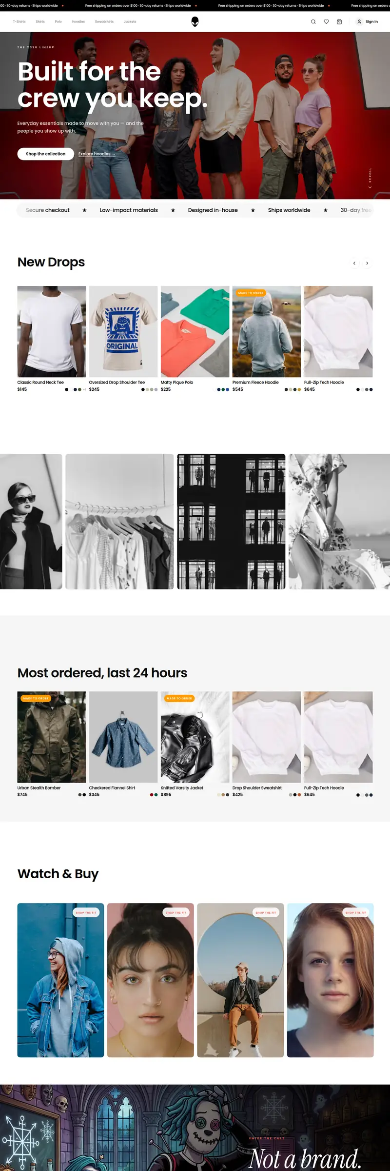 Hoodude home page, scrolled top to bottom
