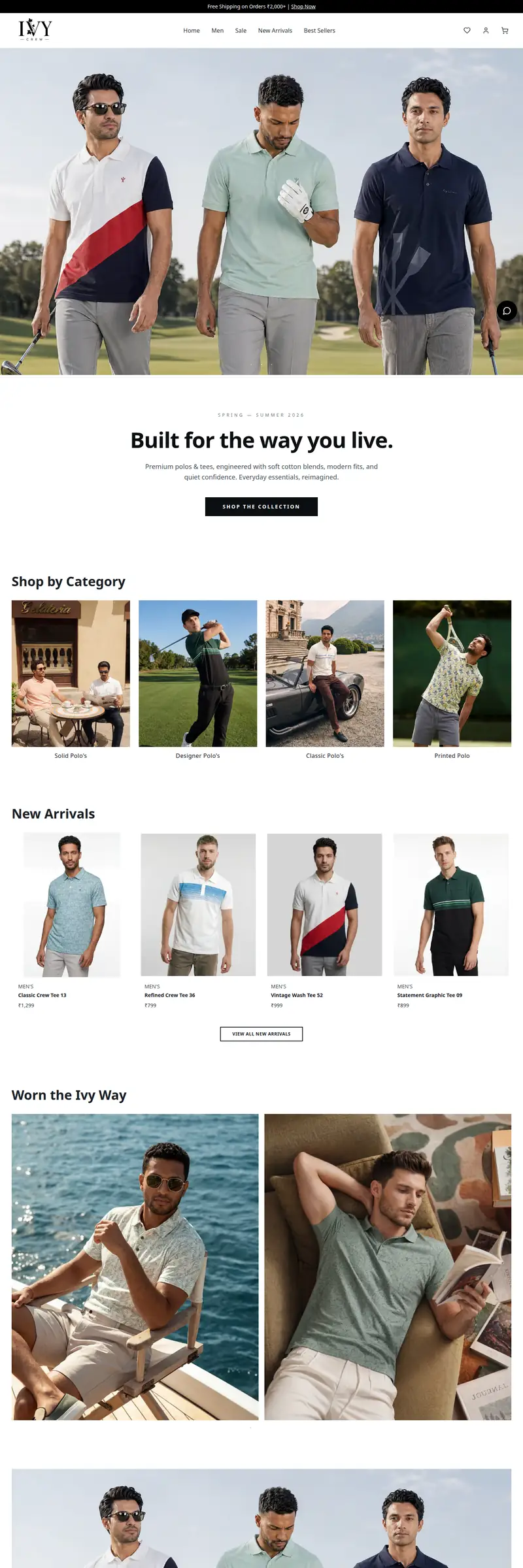 Ivy Crew home page, scrolled top to bottom
