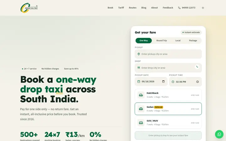 One Way Call Taxi — home page